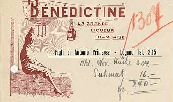 Facture vintage avec en-tête Bénédictine et détails manuscrits