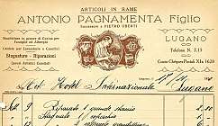 Facture manuscrite datée de 1930 pour réparations et articles en cuivre à Lugano