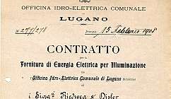 Contrat de 1908 pour la fourniture d'électricité à Lugano pour l'éclairage