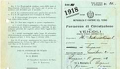Document historique de permis de circulation des véhicules du Canton du Tessin de 1918