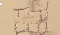 Dessin au crayon d'un fauteuil avec accoudoirs et pieds sculptés