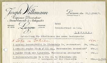 Document de commande daté de 1949 avec liste de meubles en bois de chêne et prix