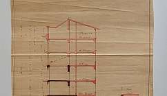 Dessin technique avec coupe transversale de l'Hôtel International à Lugano de 1905
