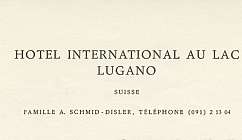 En-tête avec le nom et les contacts de l'Hotel International au Lac à Lugano