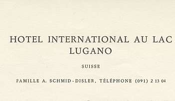 En-tête avec le nom et les contacts de l'Hotel International au Lac à Lugano