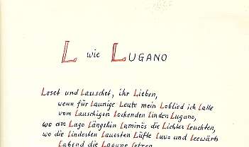 Page manuscrite avec un poème en allemand dédié à Lugano avec signature et date