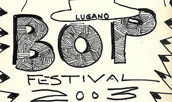 Dessin en noir et blanc avec texte pour le festival blues de Lugano 2003