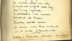 Page jaunie avec une poésie manuscrite en anglais datée de juin 1948