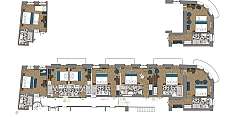 Schéma détaillé des chambres et des espaces communs d'un hôtel.