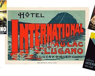 Collection of vintage posters promoting Lugano and its hotel.